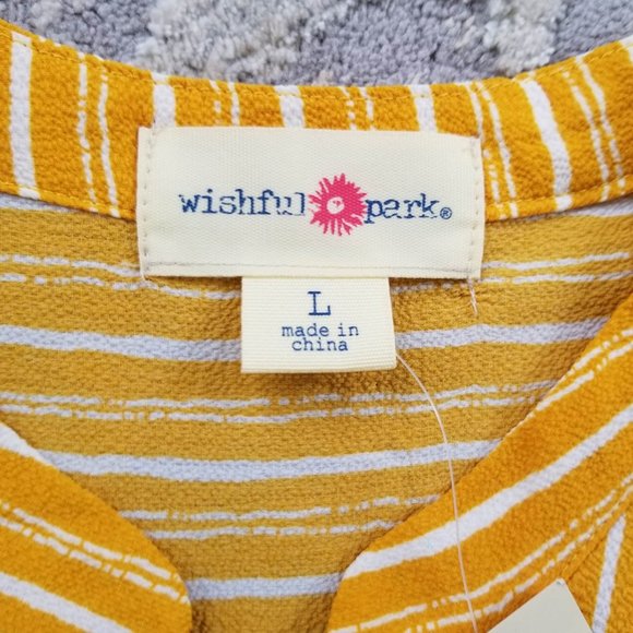 Wishful Park Brand Top Blouse Mustard Yellow White Stripes Size Large - Picture 11 of 12